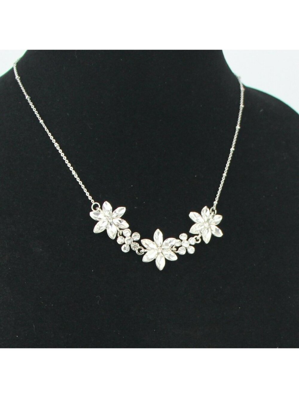 LC Lauren Conrad Silver-Tone Necklace with Clear Rhinestone Flowers
